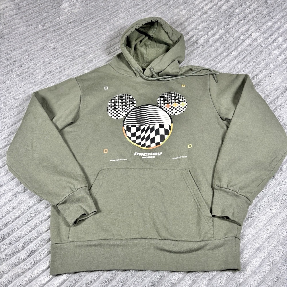 Disney Mickey Mouse Graphic‎ Hoodie Pullover Sweatshirt Olive Green medium